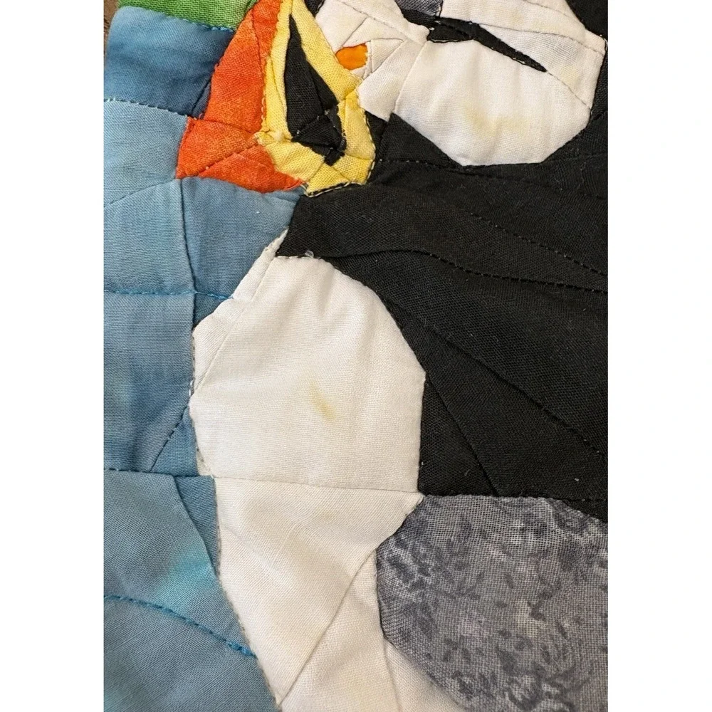 Vintage Handmade Puffin Quilt Pillow Cover 10